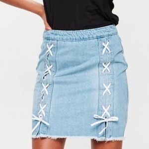 Missguided lace up denim skirt